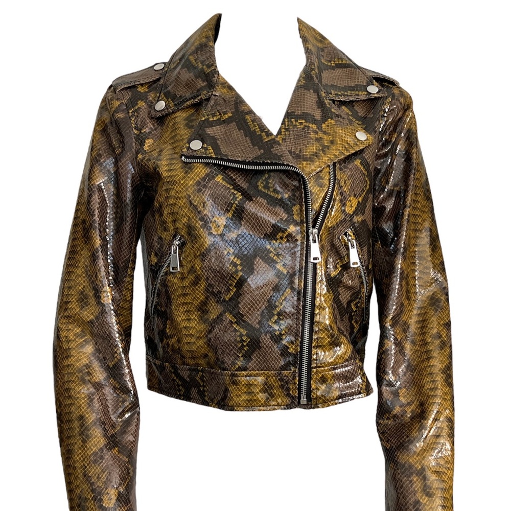 ZARA faux leather snake skin brown biker jacket szM